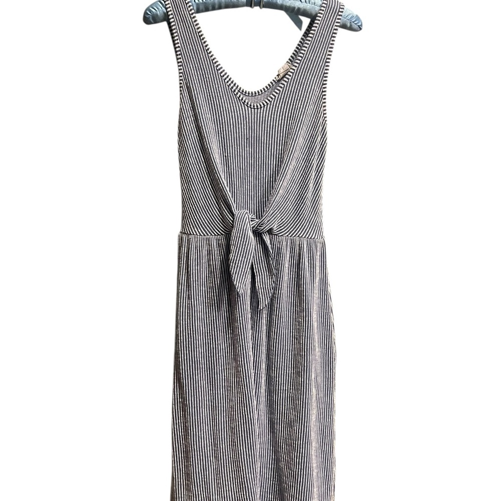 Blue and white Striped sleeves Midi Dress